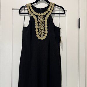 NWT Taylor Black Polyester Stretch Lace Applique Halter Dress -- Size 12